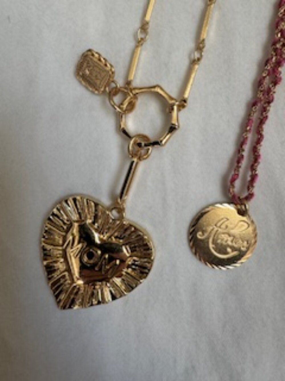 Serefina Layered Gold Statement Necklace Set – Heart Pendant & Pink Cord